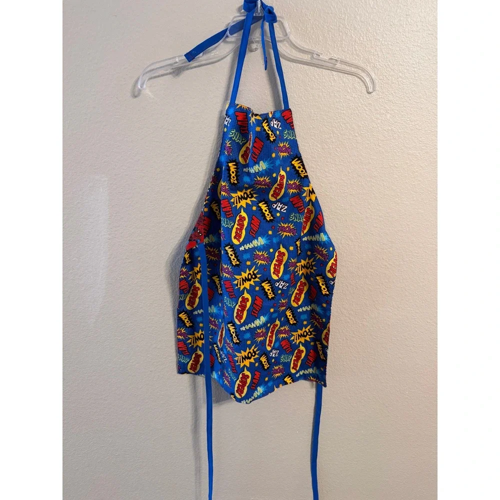 Kids Spiderman Superhero Comic Apron Blue Red Graphic REVERSIBLE 4/5